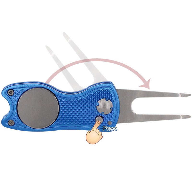 TuLick Divot Repair Tool with Magnetic Divot Tool, Golf Divot Repair Tool Made of Metal, Golf Divot Tool Foldable Design (Blue) - Image 3